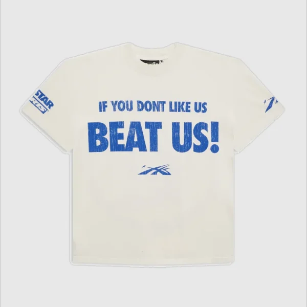 Hellstar Beat Us! T Shirt White Blue (2)